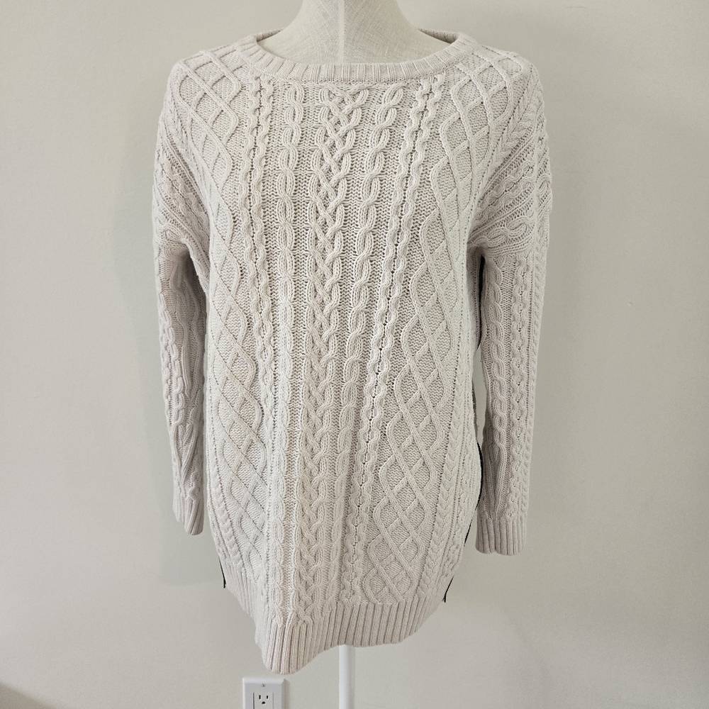 Margaret O'Leary Cable Knit Sweater Cream Chunky Knit Cozy Size Small